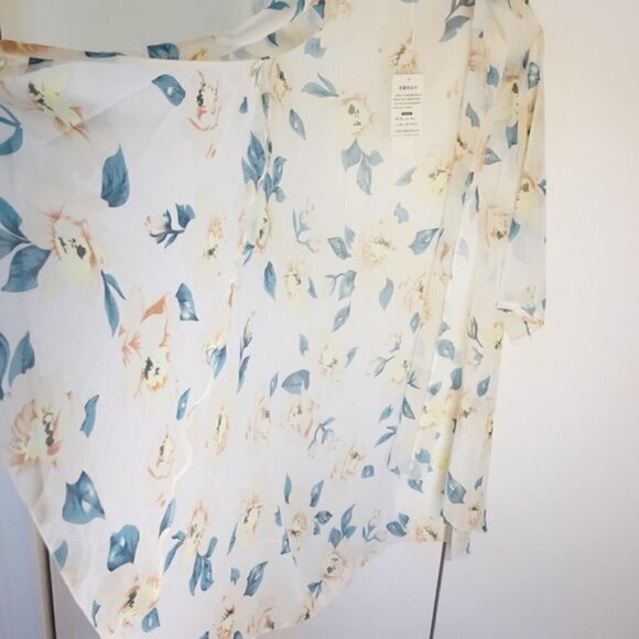 Boho Yellow/Creme Green Floral White Duster Kimono - Picture 2 of 13